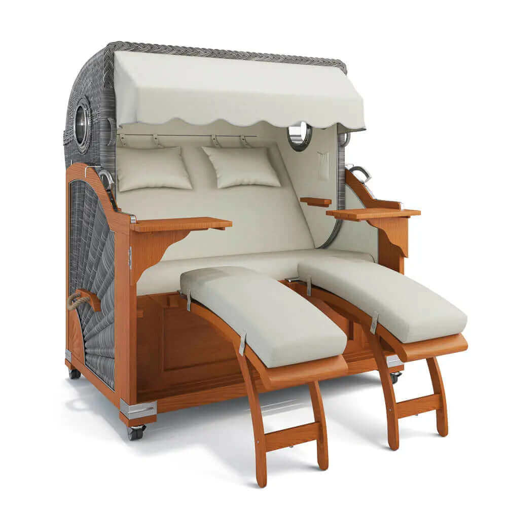 Strandkorb Kampen Teak 145 cm Rattangeflecht Dessin San Sebastian 31417 - Strandkorb Fachhandel Prieß