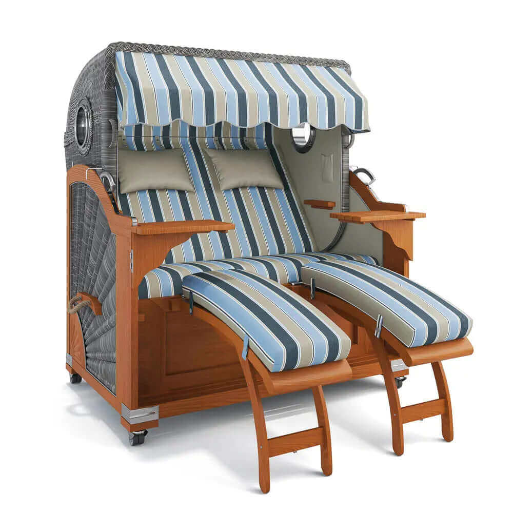 Strandkorb Kampen Teak 145 cm Rattangeflecht Dessin Valencia 65205 - Strandkorb Fachhandel Prieß