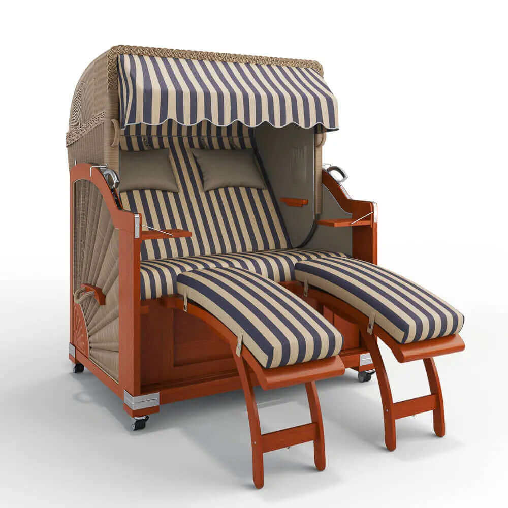 Strandkorb Keitum Mahagoni 130 cm Rattangeflecht Dessin Menorca 72150 - Strandkorb Fachhandel Prieß