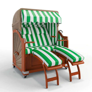 Strandkorb Keitum Mahagoni 130 cm Rattangeflecht Dessin PVC Blockstreifen abwaschbar 40026 - Strandkorb Fachhandel Prieß
