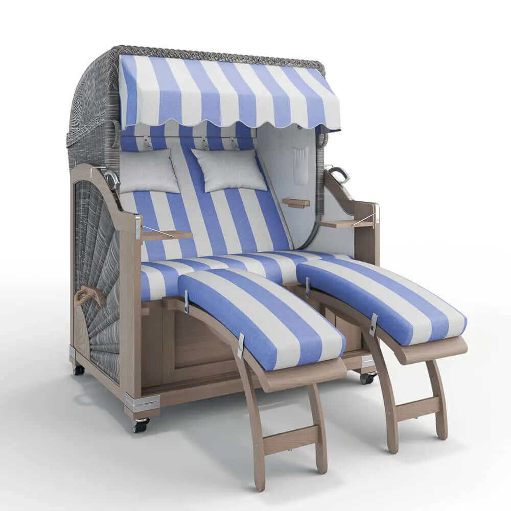Strandkorb Keitum Vintage Teak 130 cm Rattangeflecht Dessin Barcelona 63605 - Strandkorb Fachhandel Prieß