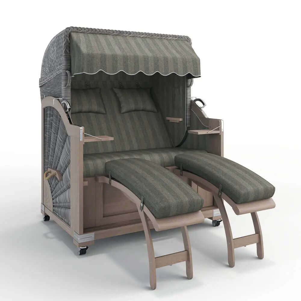 Strandkorb Keitum Vintage Teak 130 cm Rattangeflecht Dessin Innsbruck 42640 - Strandkorb Fachhandel Prieß