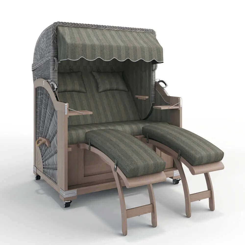 Strandkorb Keitum Vintage Teak 130 cm Rattangeflecht Dessin Innsbruck 42640 - Strandkorb Fachhandel Prieß