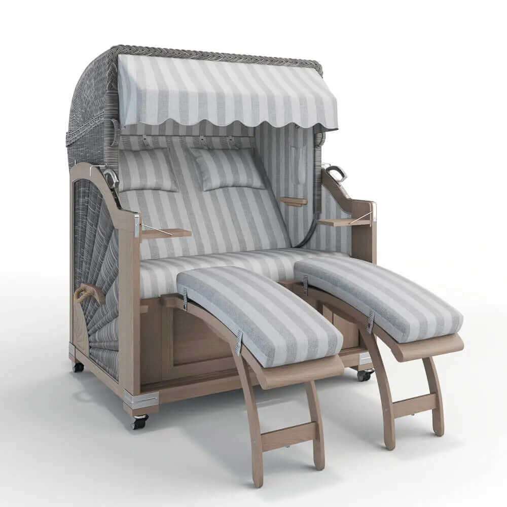Strandkorb Keitum Vintage Teak 130 cm Rattangeflecht Dessin Innsbruck 42655 - Strandkorb Fachhandel Prieß