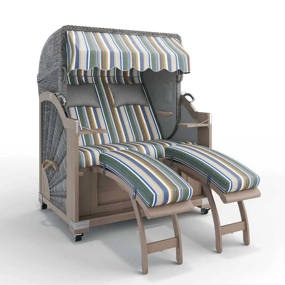 Strandkorb Keitum Vintage Teak 130 cm Rattangeflecht Dessin Lissabon 52213 - Strandkorb Fachhandel Prieß