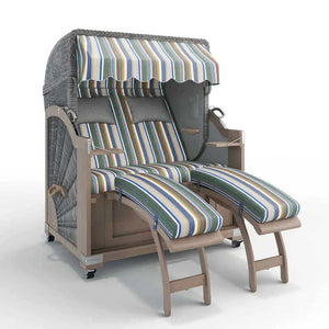 Strandkorb Keitum Vintage Teak 130 cm Rattangeflecht Dessin Lissabon 52213 - Strandkorb Fachhandel Prieß