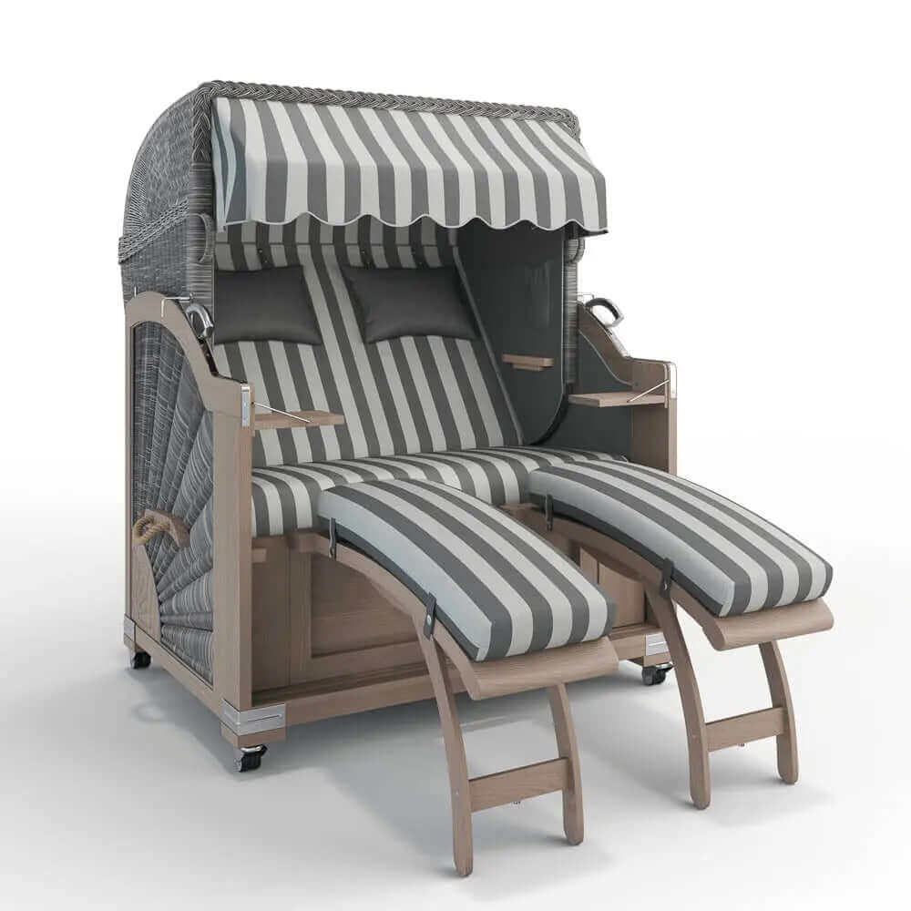 Strandkorb Keitum Vintage Teak 130 cm Rattangeflecht Dessin Marbella 62608 - Strandkorb Fachhandel Prieß