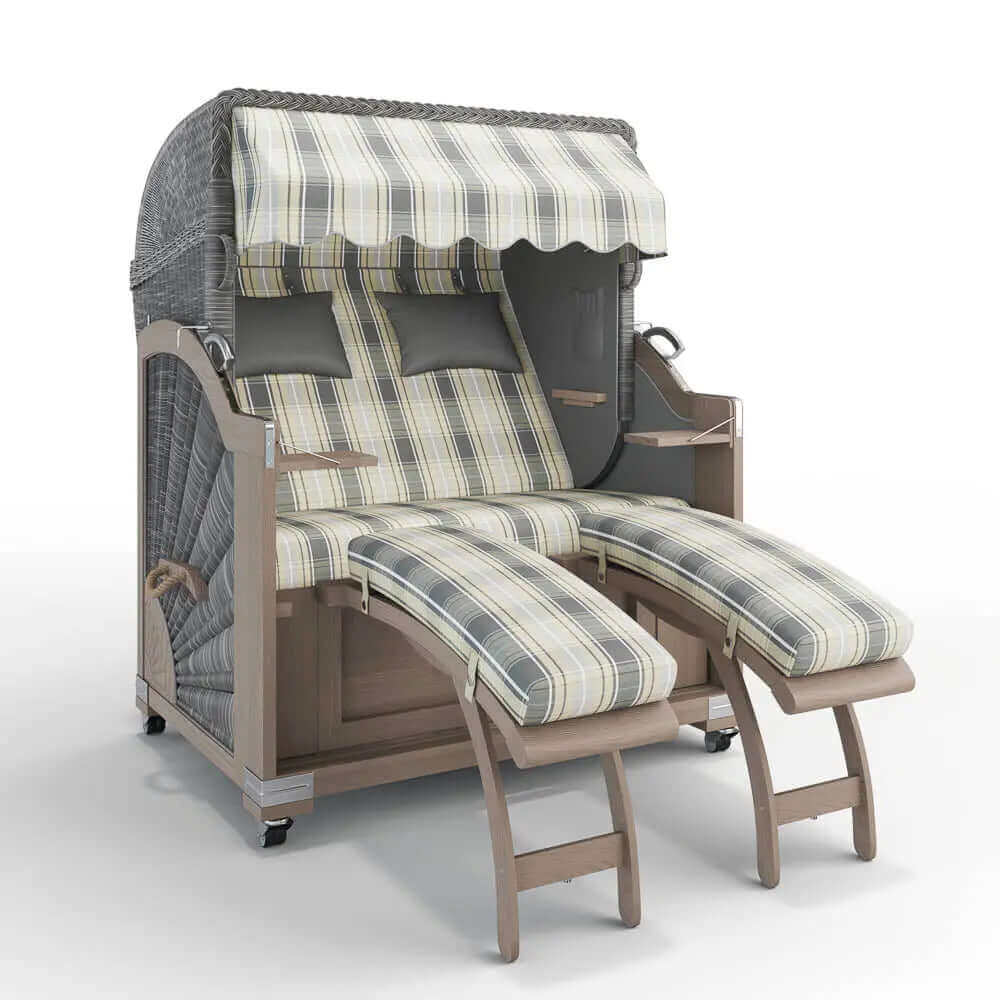 Strandkorb Keitum Vintage Teak 130 cm Rattangeflecht Dessin Maspalomas 26103 - Strandkorb Fachhandel Prieß