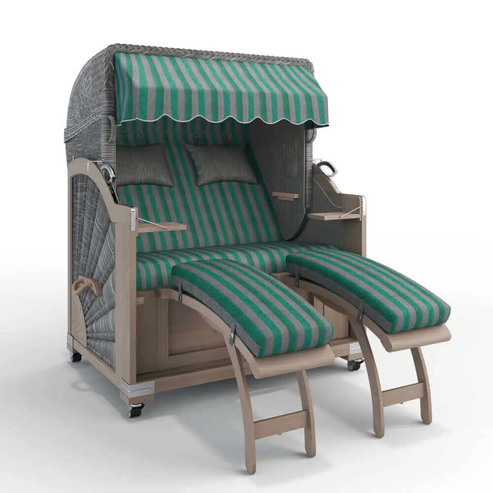 Strandkorb Keitum Vintage Teak 130 cm Rattangeflecht Dessin Menorca 70600 - Strandkorb Fachhandel Prieß