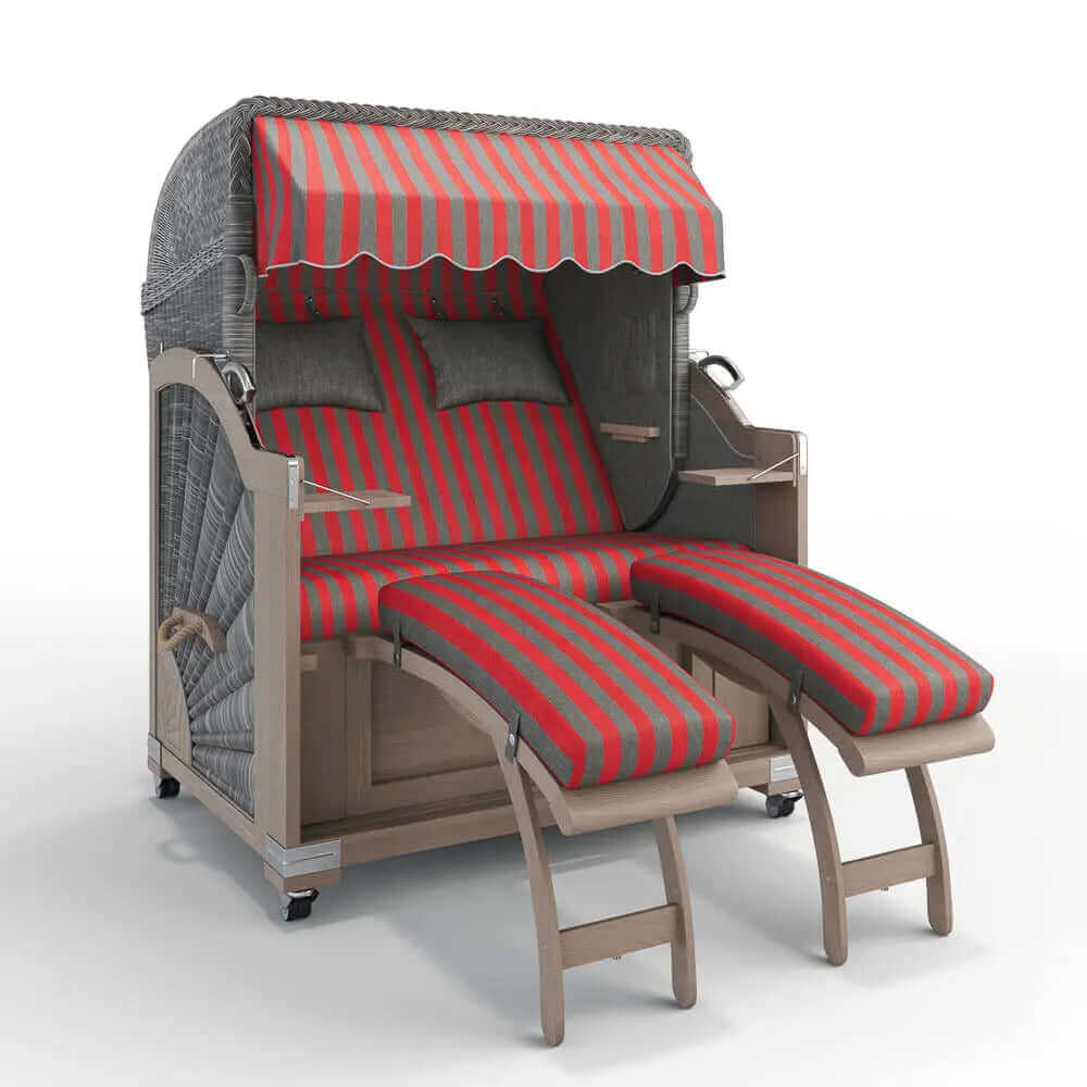 Strandkorb Keitum Vintage Teak 130 cm Rattangeflecht Dessin Menorca 70300 - Strandkorb Fachhandel Prieß