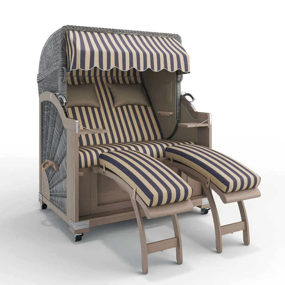 Strandkorb Keitum Vintage Teak 130 cm Rattangeflecht Dessin Menorca 72150 - Strandkorb Fachhandel Prieß