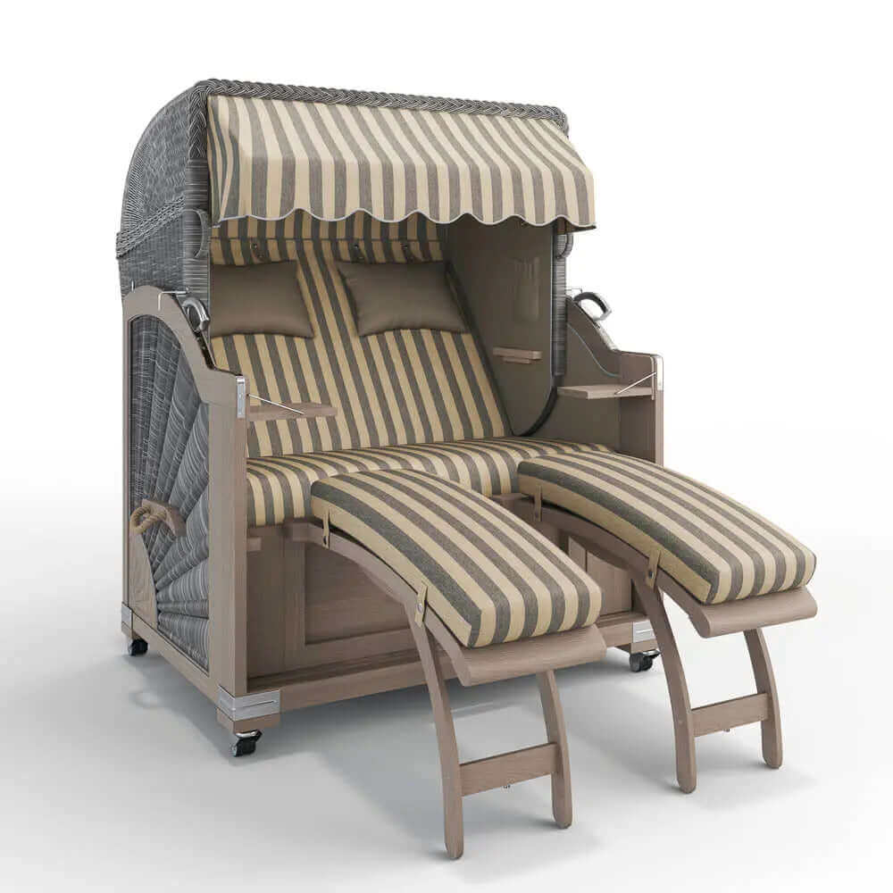 Strandkorb Keitum Vintage Teak 130 cm Rattangeflecht Dessin Menorca 72158 - Strandkorb Fachhandel Prieß