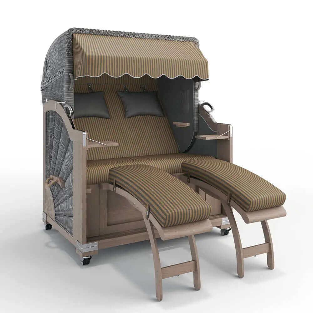 Strandkorb Keitum Vintage Teak 130 cm Rattangeflecht Dessin New York 57436 - Strandkorb Fachhandel Prieß