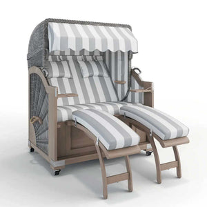 Strandkorb Keitum Vintage Teak 130 cm Rattangeflecht Dessin PVC Blockstreifen abwaschbar 40008 - Strandkorb Fachhandel Prieß