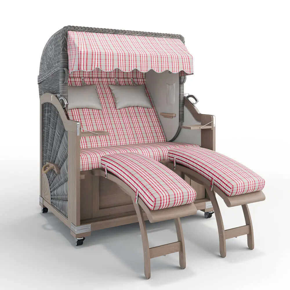 Strandkorb Keitum Vintage Teak 130 cm Rattangeflecht Dessin Palma 24423 - Strandkorb Fachhandel Prieß