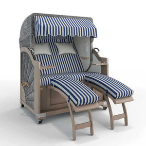 Strandkorb Keitum Vintage Teak 130 cm Rattangeflecht Dessin Porto 82385 - Strandkorb Fachhandel Prieß