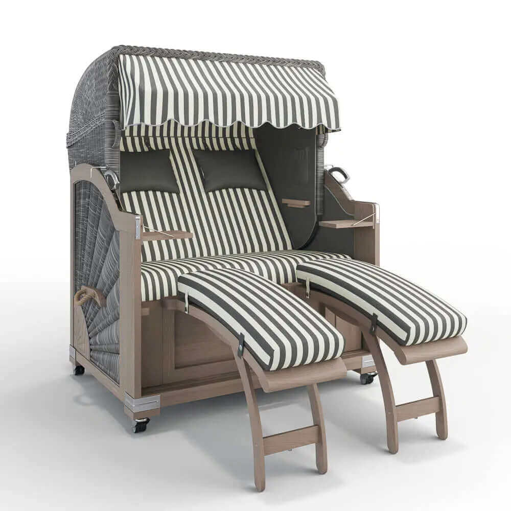 Strandkorb Keitum Vintage Teak 130 cm Rattangeflecht Dessin Porto 82338 - Strandkorb Fachhandel Prieß