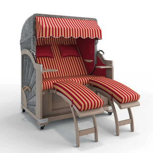 Strandkorb Keitum Vintage Teak 130 cm Rattangeflecht Dessin Porto 82333 - Strandkorb Fachhandel Prieß