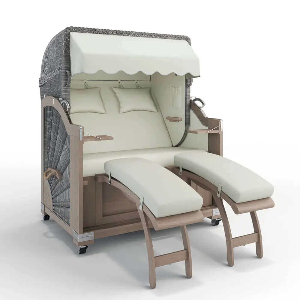 Strandkorb Keitum Vintage Teak 130 cm Rattangeflecht Dessin Rotterdam 25100 - Strandkorb Fachhandel Prieß