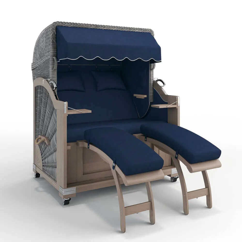 Strandkorb Keitum Vintage Teak 130 cm Rattangeflecht Dessin San Sebastian 31415 - Strandkorb Fachhandel Prieß