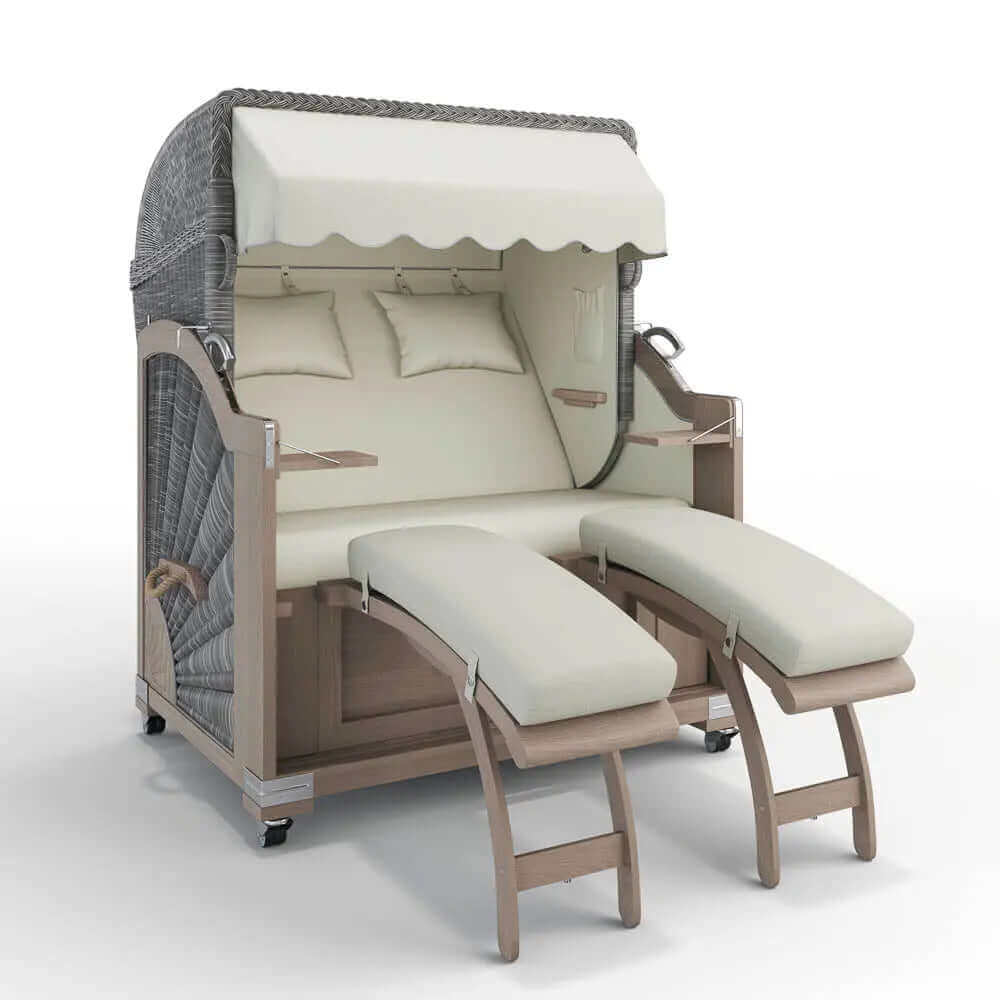 Strandkorb Keitum Vintage Teak 130 cm Rattangeflecht Dessin San Sebastian 31417 - Strandkorb Fachhandel Prieß