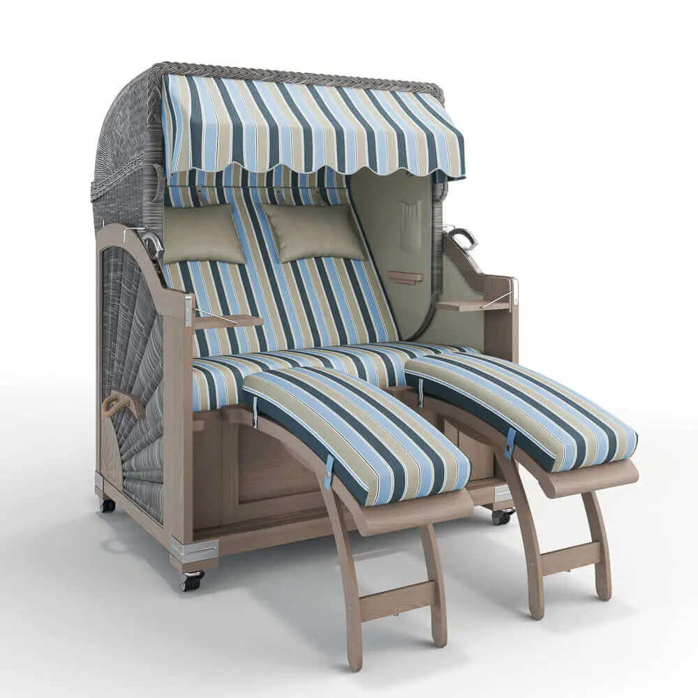 Strandkorb Keitum Vintage Teak 130 cm Rattangeflecht Dessin Valencia 65205 - Strandkorb Fachhandel Prieß