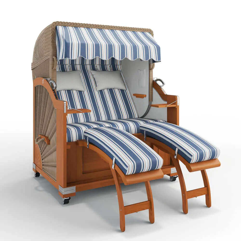 Strandkorb Keitum Teak 130 cm Rattangeflecht Dessin Granada 55205 - Strandkorb Fachhandel Prieß