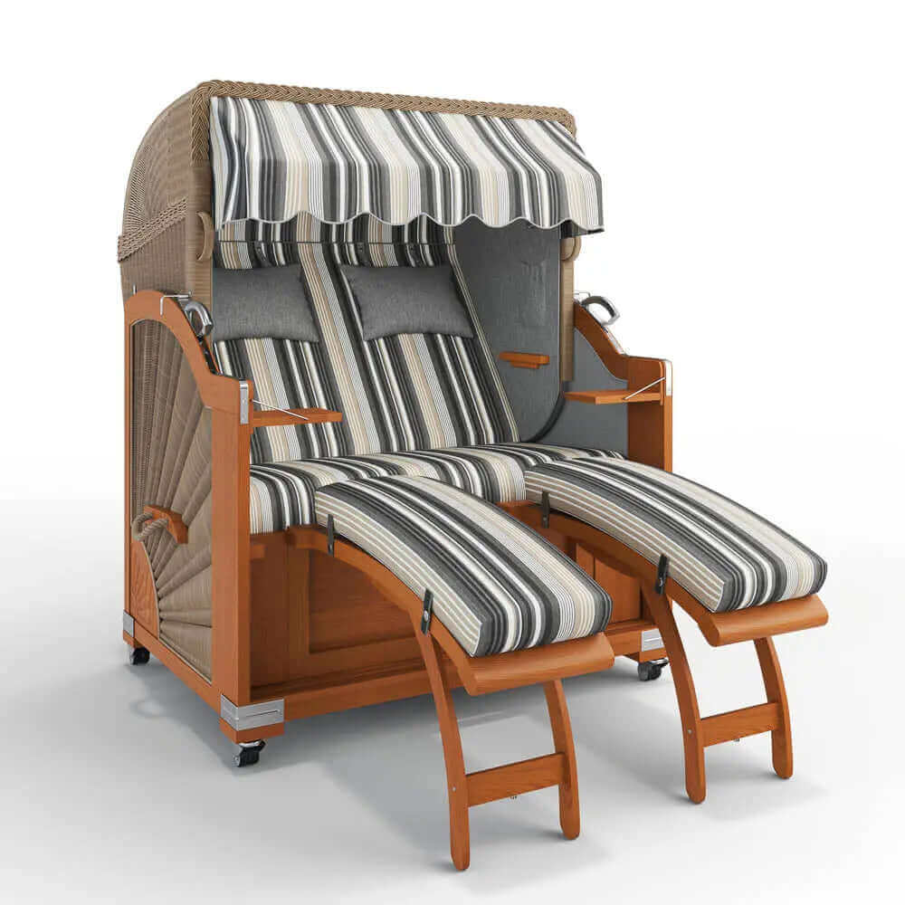 Strandkorb Keitum Teak 130 cm Rattangeflecht Dessin Lissabon 52218 - Strandkorb Fachhandel Prieß