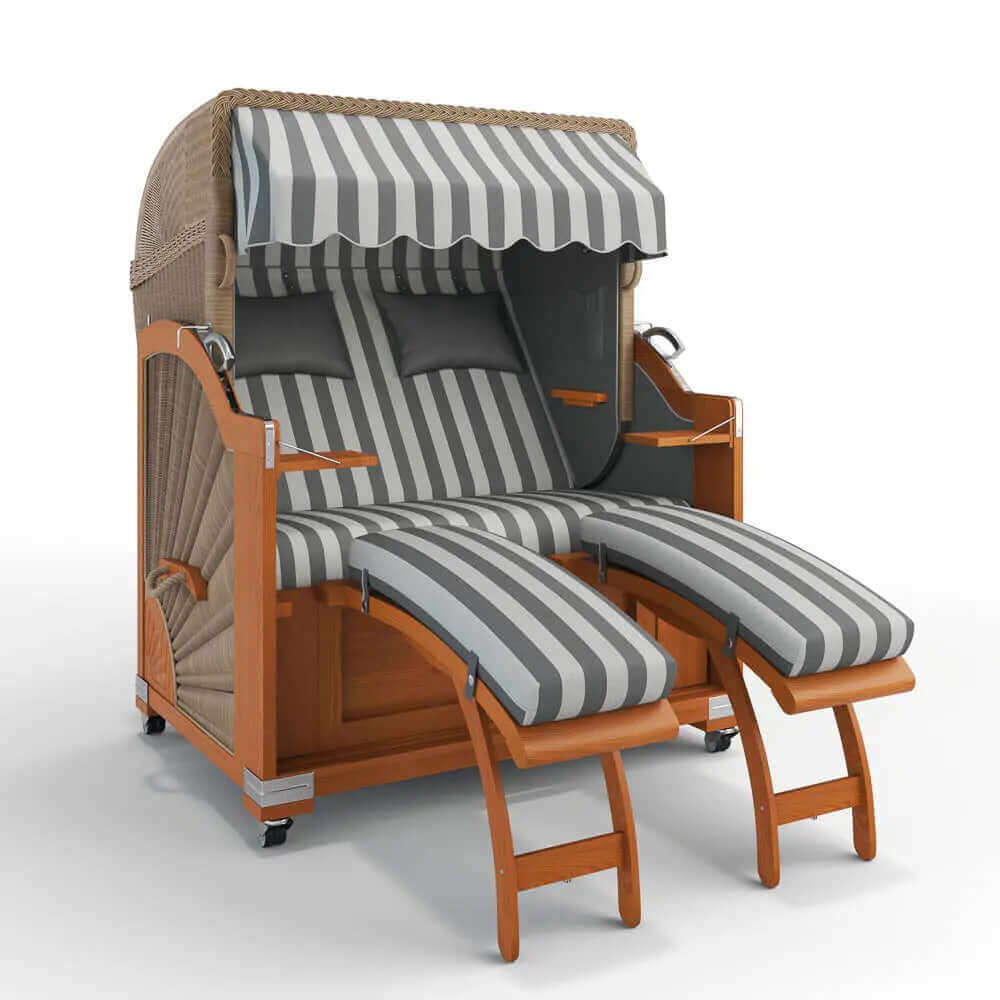 Strandkorb Keitum Teak 130 cm Rattangeflecht Dessin Marbella 62608 - Strandkorb Fachhandel Prieß