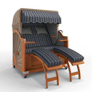 Strandkorb Keitum Teak 130 cm Rattangeflecht Dessin Menorca 70500 - Strandkorb Fachhandel Prieß