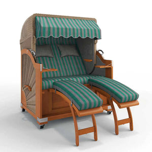 Strandkorb Keitum Teak 130 cm Rattangeflecht Dessin Menorca 70600 - Strandkorb Fachhandel Prieß