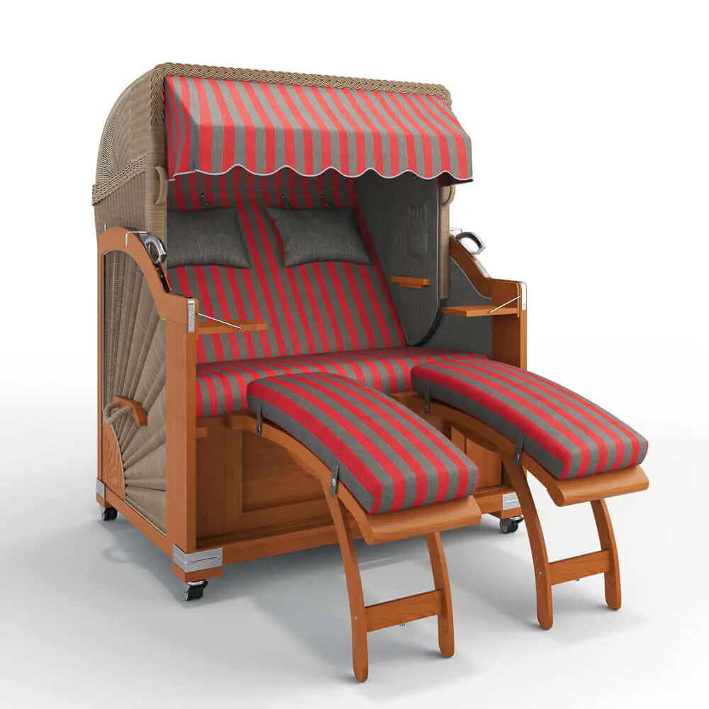 Strandkorb Keitum Teak 130 cm Rattangeflecht Dessin Menorca 70300 - Strandkorb Fachhandel Prieß