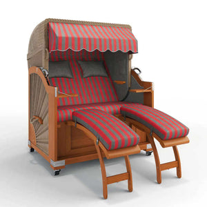 Strandkorb Keitum Teak 130 cm Rattangeflecht Dessin Menorca 70300 - Strandkorb Fachhandel Prieß