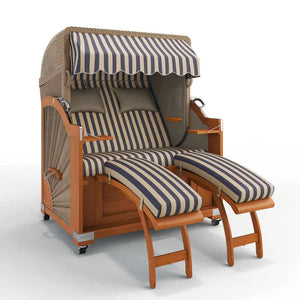 Strandkorb Keitum Teak 130 cm Rattangeflecht Dessin Menorca 72150 - Strandkorb Fachhandel Prieß