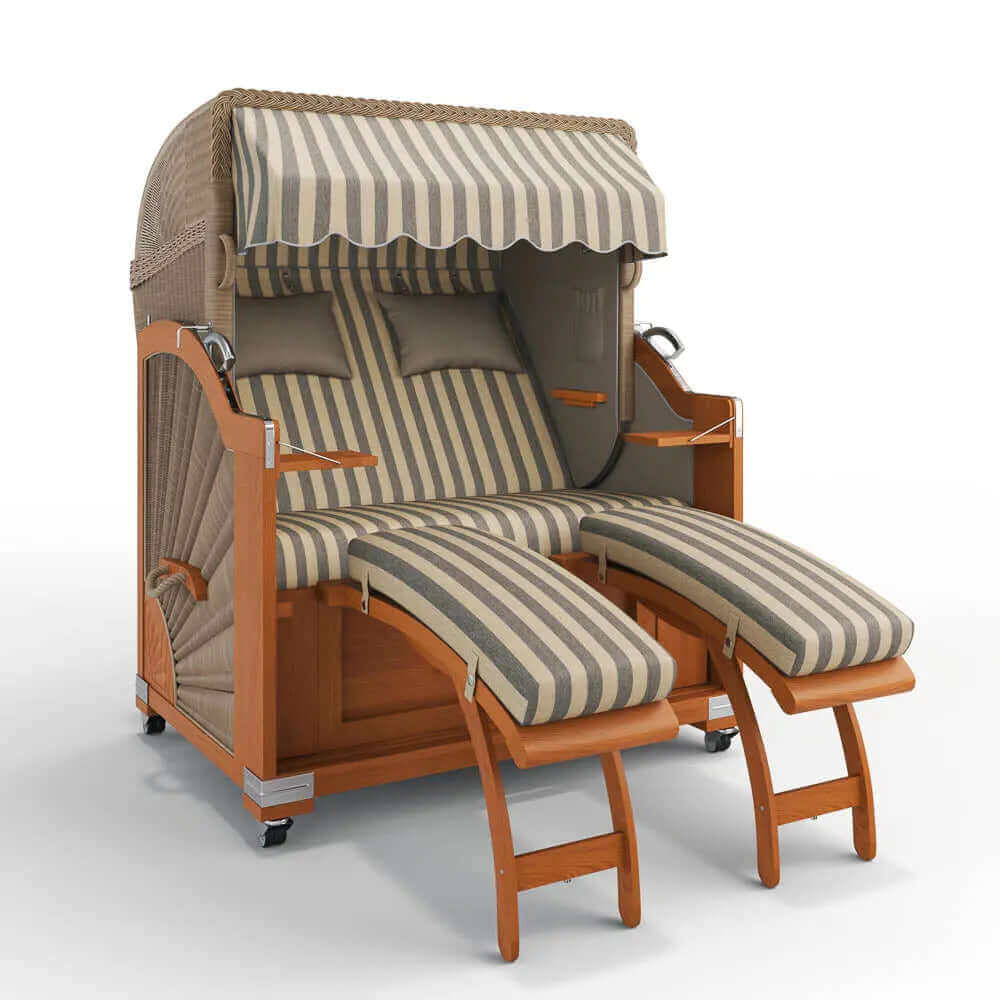 Strandkorb Keitum Teak 130 cm Rattangeflecht Dessin Menorca 72158 - Strandkorb Fachhandel Prieß