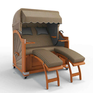 Strandkorb Keitum Teak 130 cm Rattangeflecht Dessin New York 57436 - Strandkorb Fachhandel Prieß