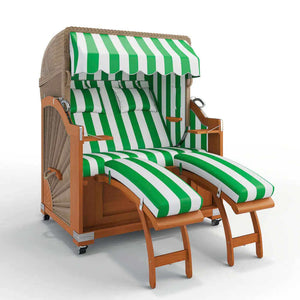 Strandkorb Keitum Teak 130 cm Rattangeflecht Dessin PVC Blockstreifen abwaschbar 40026 - Strandkorb Fachhandel Prieß