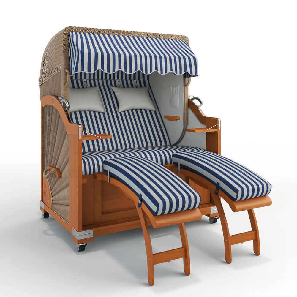Strandkorb Keitum Teak 130 cm Rattangeflecht Dessin Porto 82385 - Strandkorb Fachhandel Prieß