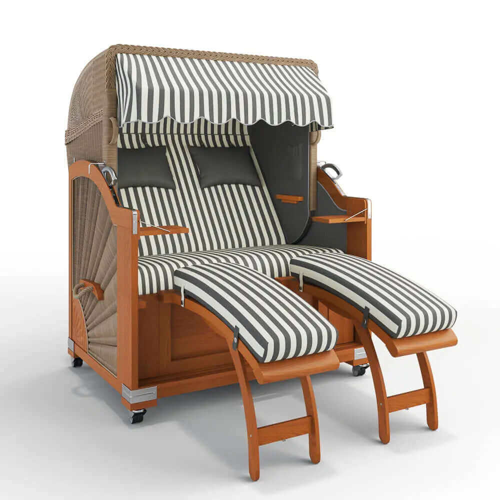 Strandkorb Keitum Teak 130 cm Rattangeflecht Dessin Porto 82338 - Strandkorb Fachhandel Prieß