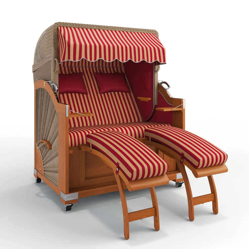 Strandkorb Keitum Teak 130 cm Rattangeflecht Dessin Porto 82333 - Strandkorb Fachhandel Prieß