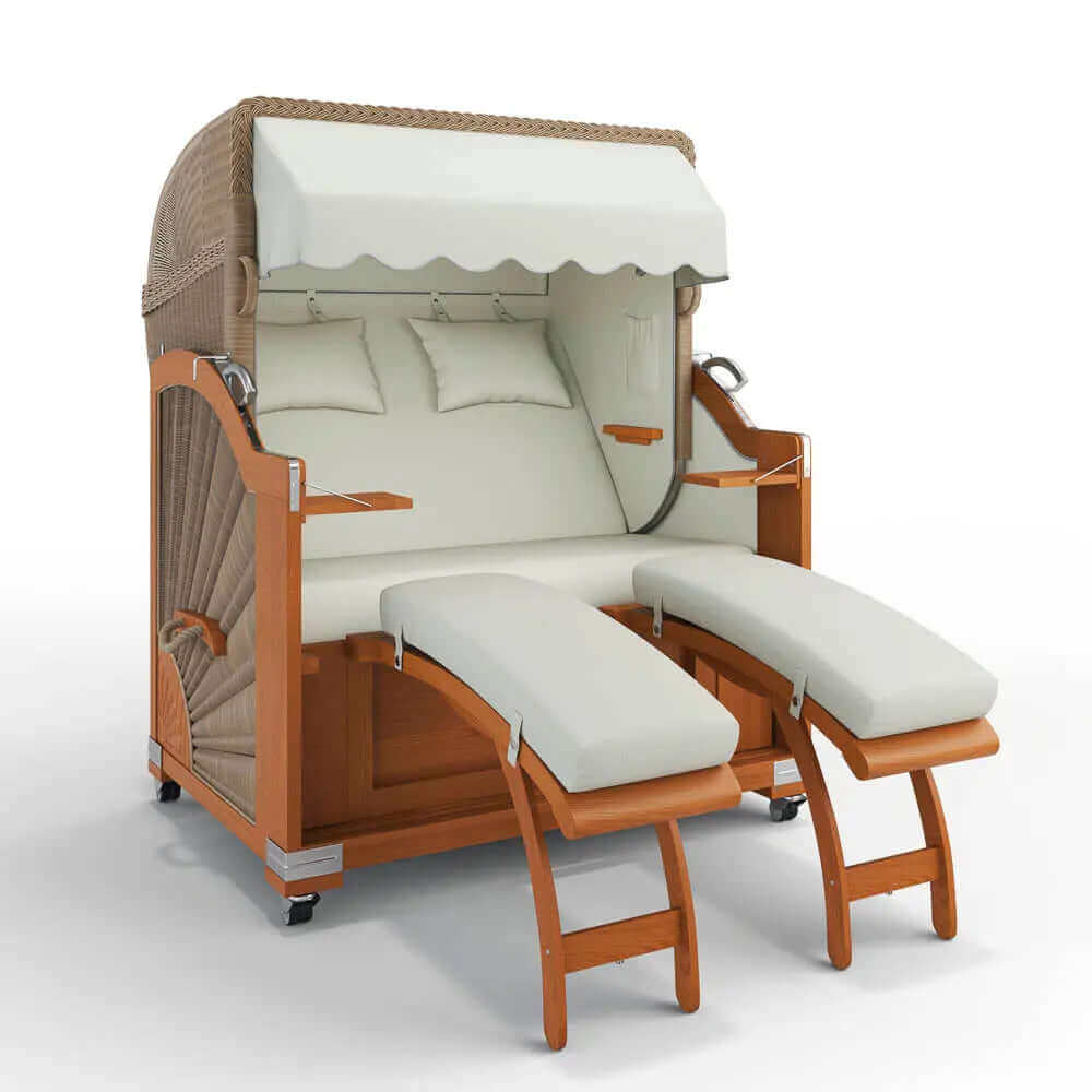 Strandkorb Keitum Teak 130 cm Rattangeflecht Dessin Rotterdam 25100 - Strandkorb Fachhandel Prieß