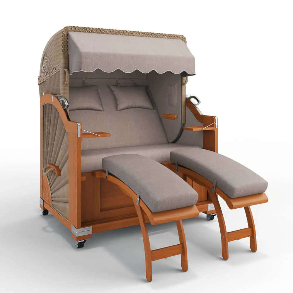 Strandkorb Keitum Teak 130 cm Rattangeflecht Dessin San Sebastian 31420 - Strandkorb Fachhandel Prieß