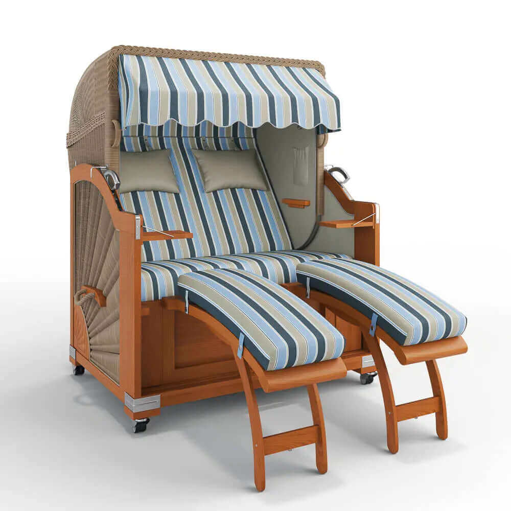 Strandkorb Keitum Teak 130 cm Rattangeflecht Dessin Valencia 65205 - Strandkorb Fachhandel Prieß