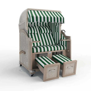 Strandkorb Landhaus Sylt Teak Vintage 120 cm, Rattangeflecht white washed, Dessin Hamburg 45926 - Strandkorb Fachhandel Prieß