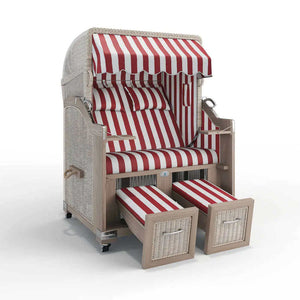 Strandkorb Landhaus Sylt Teak Vintage 120 cm, Rattangeflecht white washed, Dessin Hamburg 45903 - Strandkorb Fachhandel Prieß