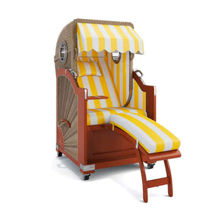 Strandkorb List Mahagoni 85cm Rattangeflecht Dessin PVC Blockstreifen abwaschbar 40001 - Strandkorb Fachhandel Prieß