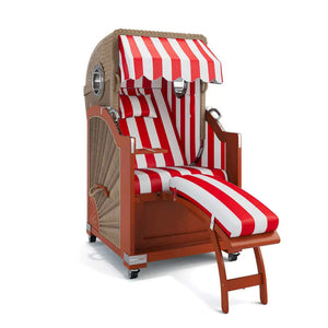 Strandkorb List Mahagoni 85cm Rattangeflecht Dessin PVC Blockstreifen abwaschbar 40003 - Strandkorb Fachhandel Prieß