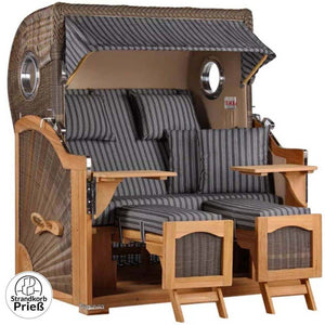 Strandkorb Mr. Deko Düne Bullaugen Teak PE grey 2-Sitzer Dessin 500 - Strandkorb Fachhandel Prieß