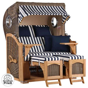 Strandkorb Mr. Deko Düne Bullaugen Teak PE grey 2-Sitzer Dessin 518 - Strandkorb Fachhandel Prieß