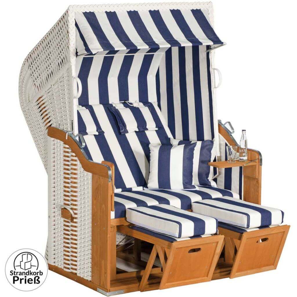 Strandkorb SunnySmart Rustikal 250 Plus, PVC-Geflecht weiss, Dessin 1080 - Strandkorb Prieß